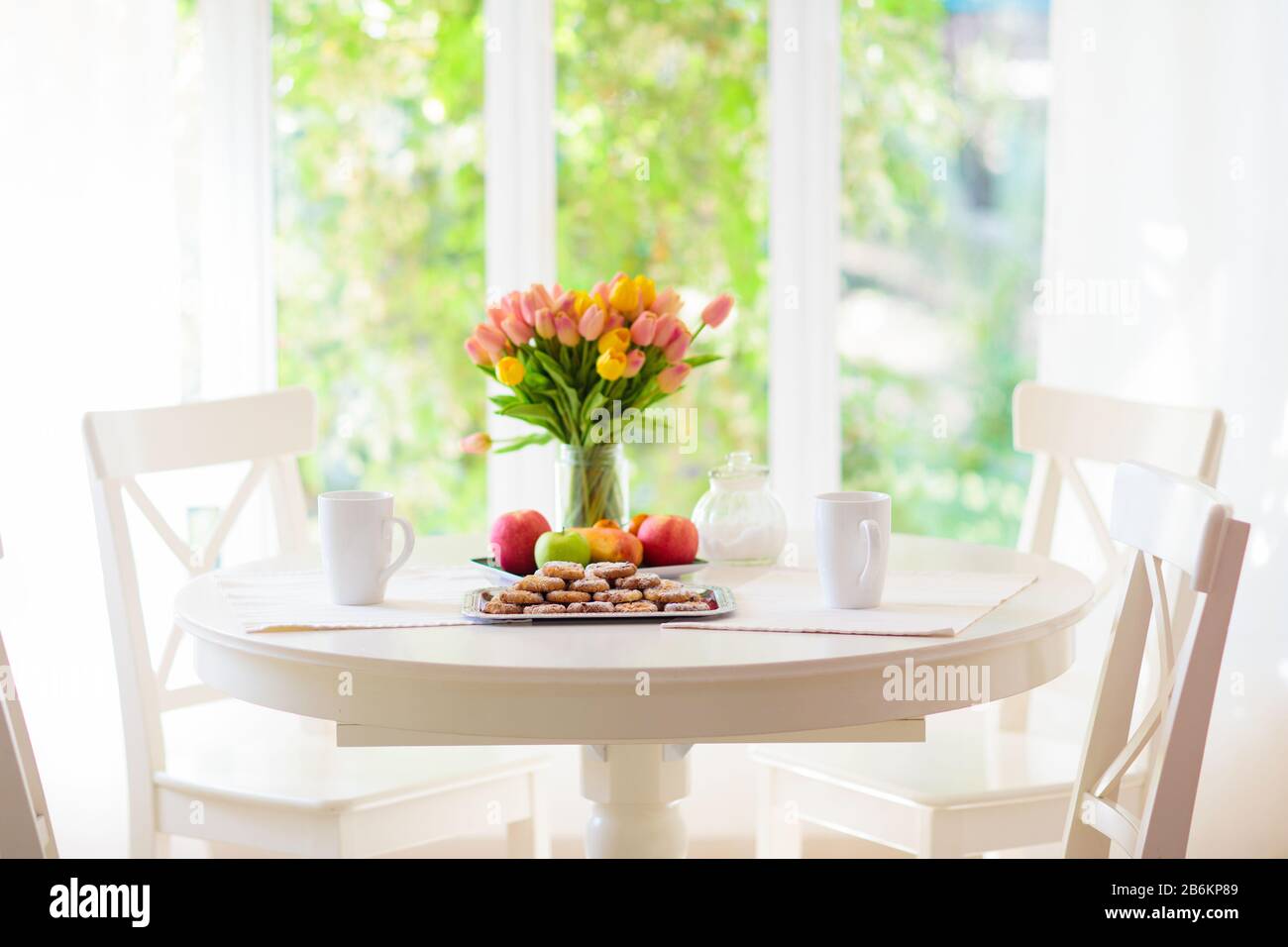 Homemade Cookies On Breakfast Table In White Sunny Dining Room Or Kitchen Fruit And Pastry For Tea Party Fresh Baked Lemon Cookie Pile Stock Photo Alamy