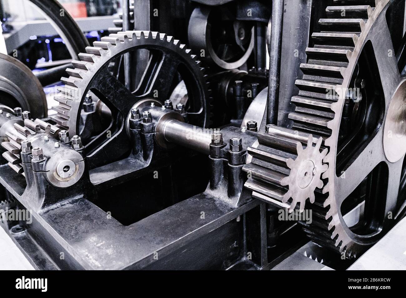 Flywheel gear in industrial machine closeup Stock Photo Alamy