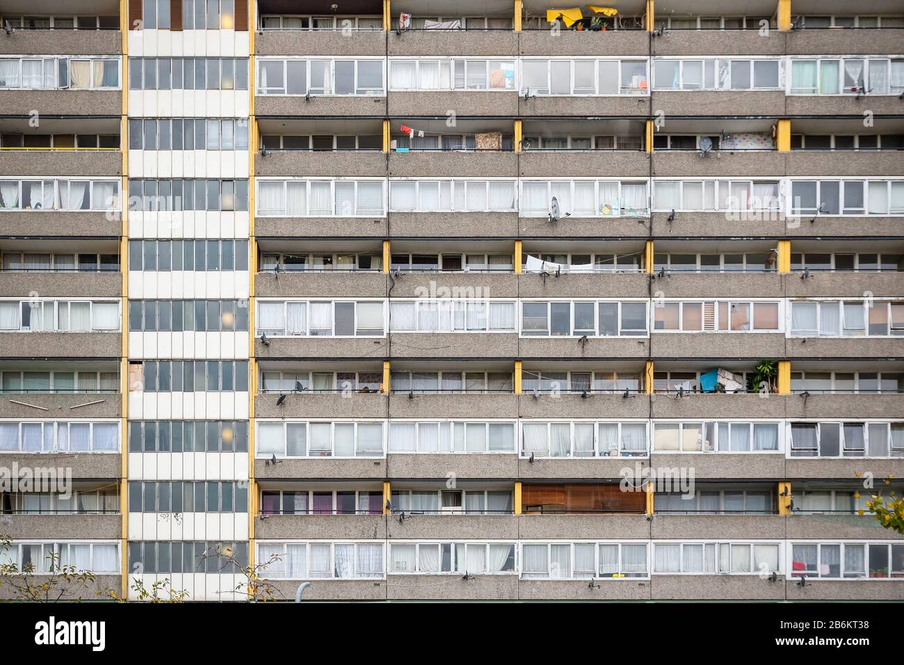 Facade of council tower block Aylesbury Estate around Walworth area in