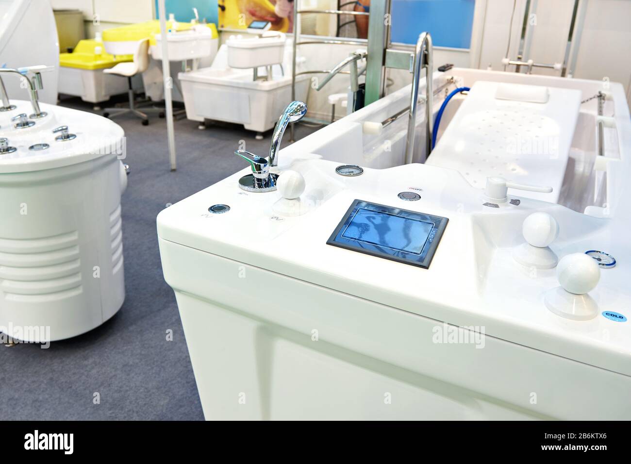 Modern bathtubs and jacuzzi in the store Stock Photo