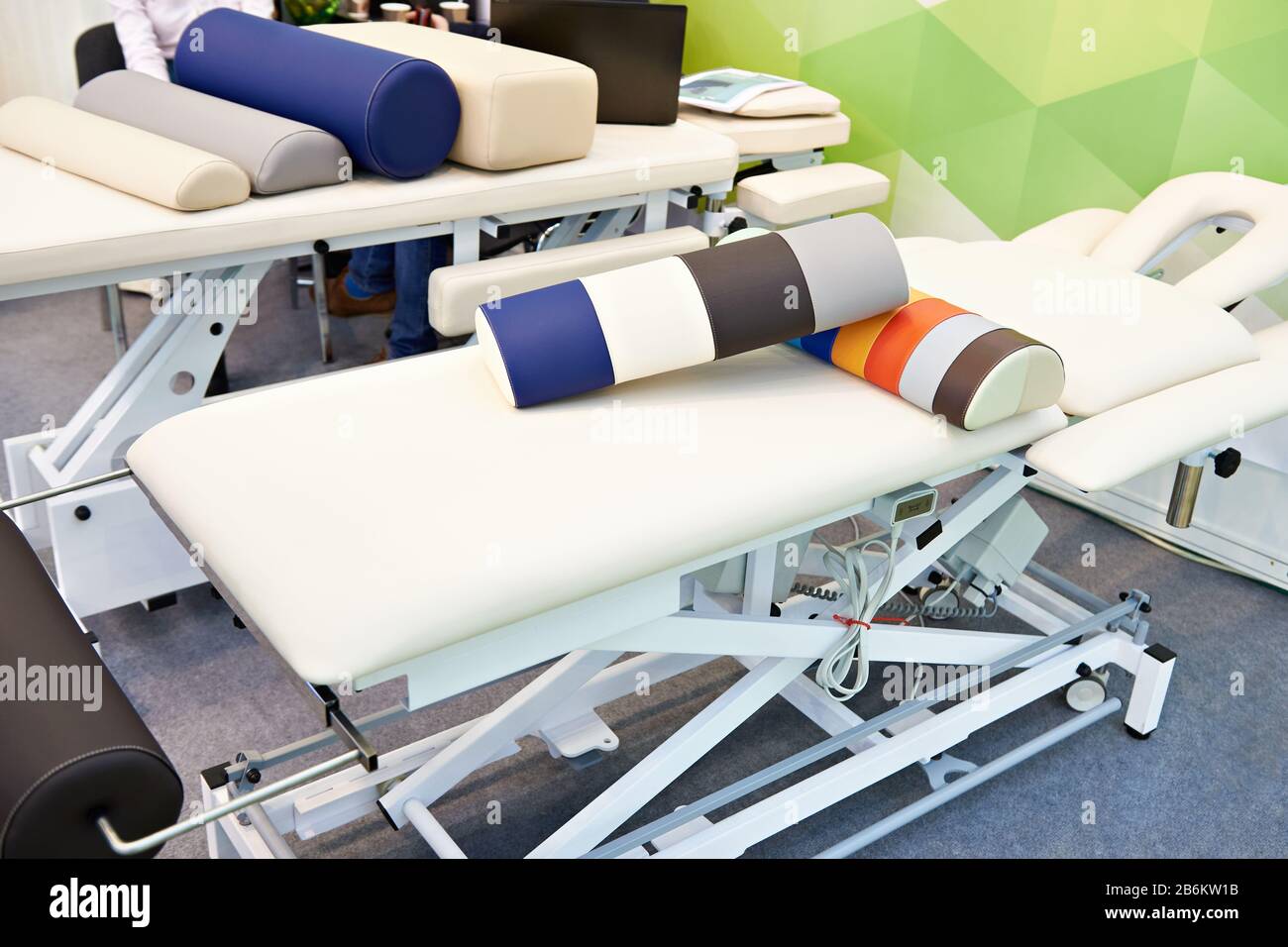 Massage tables on display at the store Stock Photo Alamy