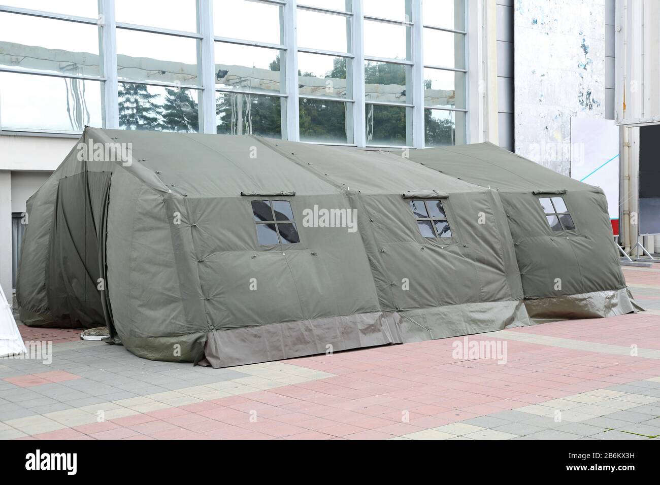 Tent Temporary Shelter for Disaster and Refuges Emergency Stock Photo