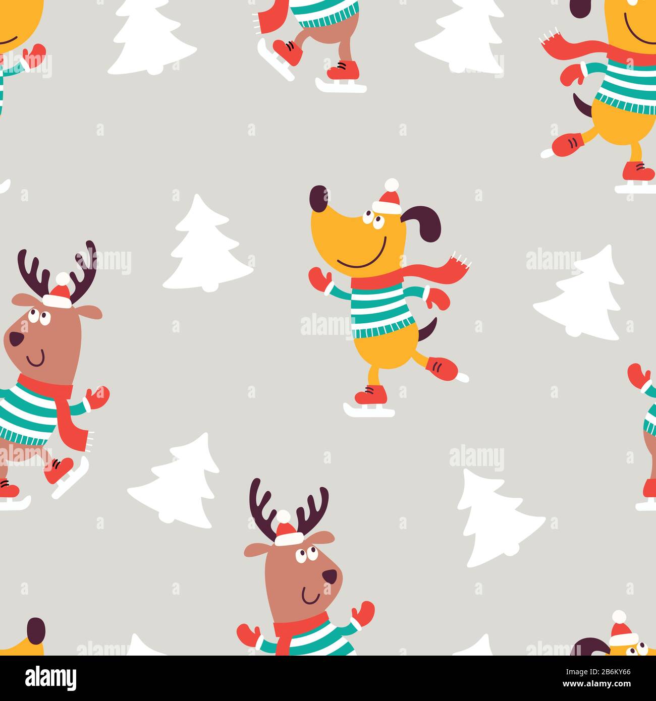 Christmas seamless pattern with dogs and dears Stock Vector