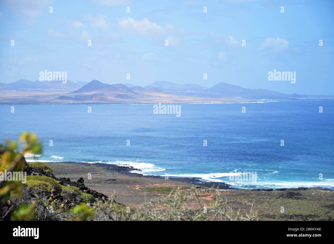 Aerial view from Lanzarote to its neighbour island La Graciosa Stock Photo