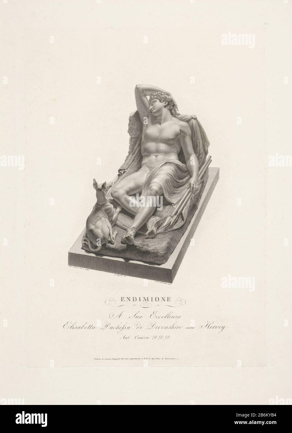 Endymion Sculpturen van Antonio Canova (serietitel) Sculpture of the sleeping Endymion with a dog beside his feet by the Italian sculptor Antonio Canova. Manufacturer : printmaker: Domenico Marchetti (listed property) to drawing: Giovanni Tognolli (listed building) to view: Antonio Canova (listed building) commanded by Antonio Canova (listed building) assigned to: Elizabeth Cavendish (Duchess of Devonshire) (listed building) Place manufacture: Italy Date: 1790 - 1844 Physical features: car material: paper Technique: engra (printing process) Dimensions: plate edge: h 544 mm × W 383 mmToelichtin Stock Photo