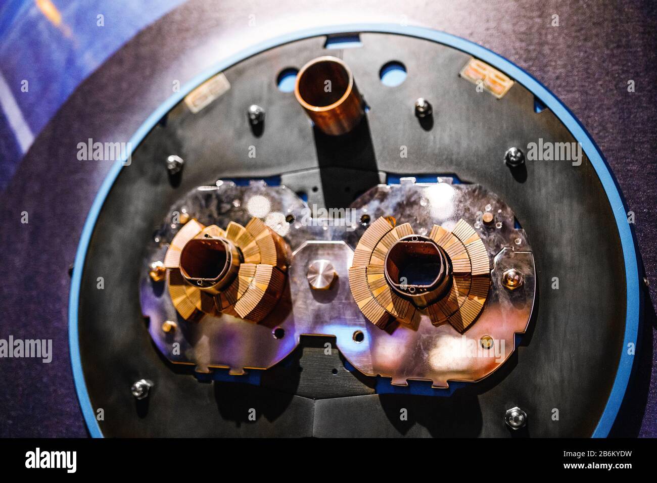 Thick industrial electrical or fiber optic cable in the section, the concept of science and