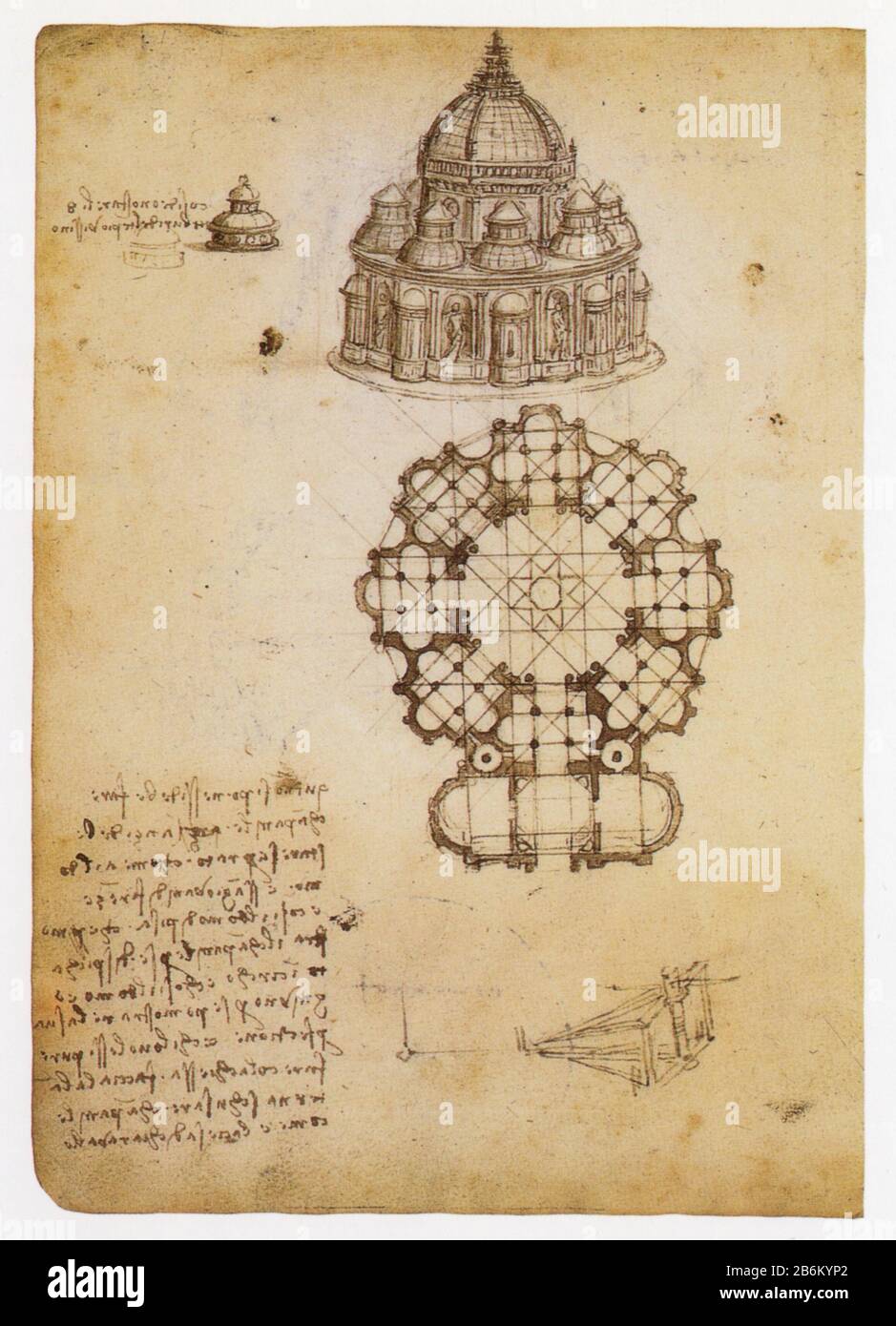 Leonardo da Vinci. Study of church with central plan.1487-1490. Stock Photo
