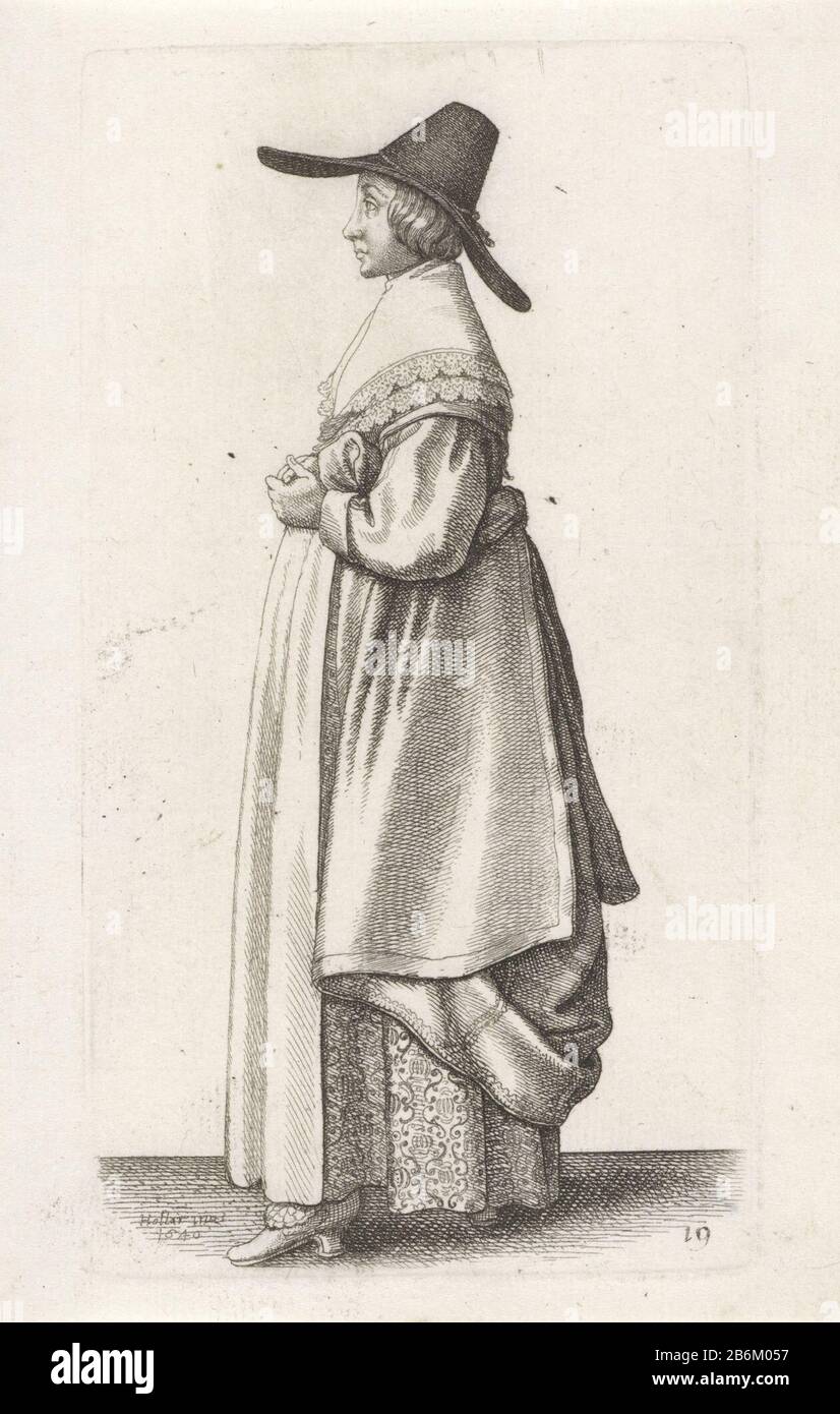 Engelse vrouw met breedgerande hoed Ornatus Muliebris Anglicanus