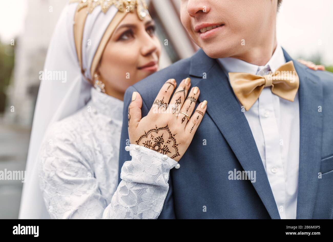 Nikah arabic Wedding Couple during the marriage ceremony Stock Photo