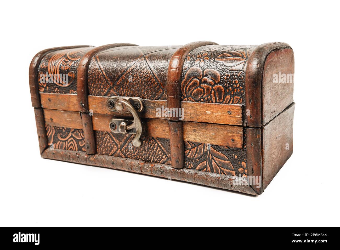 Isolated old antique wooden chest on white background Stock Photo - Alamy