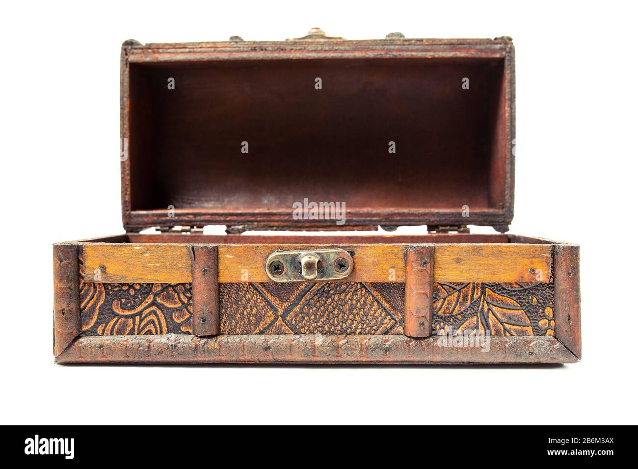 Open Old Wooden Treasure Chest Box Isolated On White Stock Photo Alamy