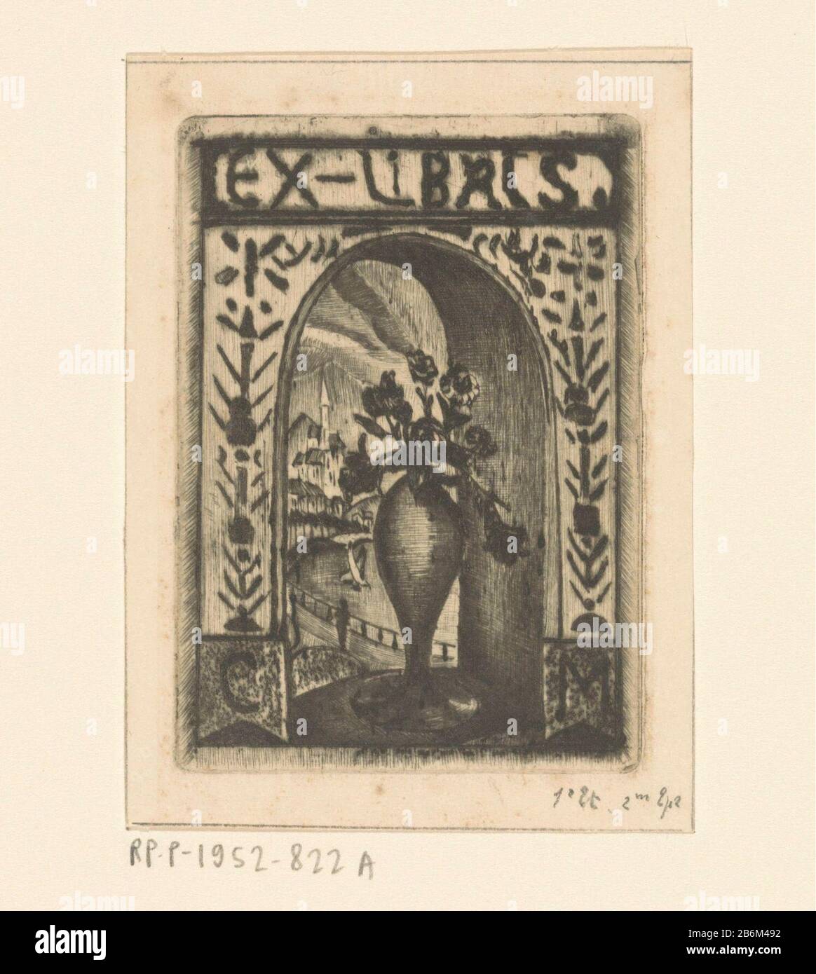 Ex libris van C van der Meulen a vase with flowers in a window 