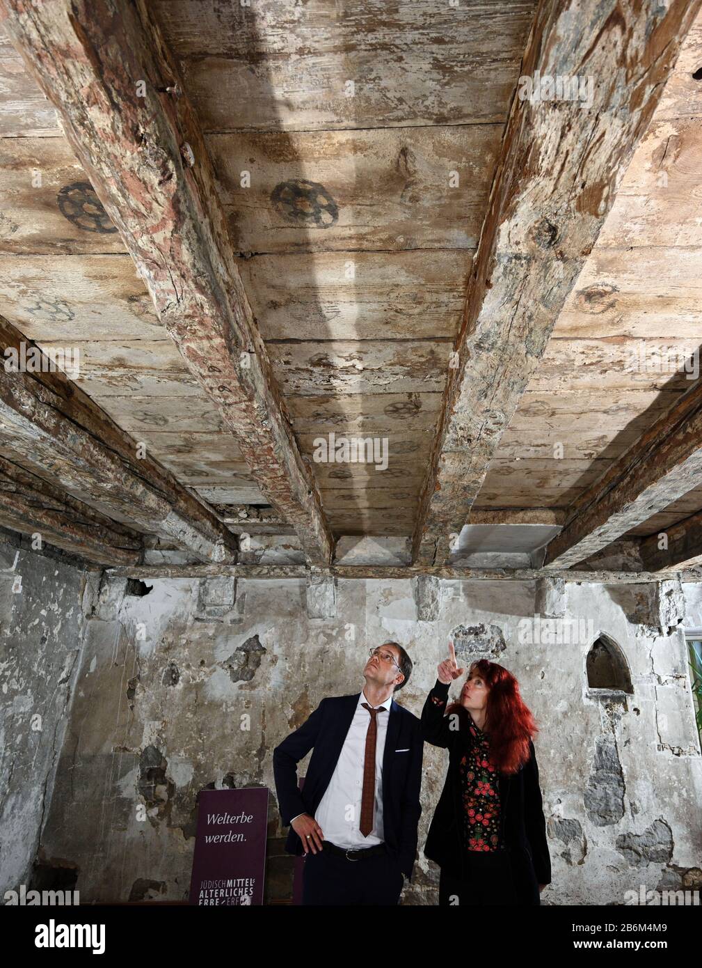 Erfurt, Germany. 11th Mar, 2020. Tobias Knoblich, Assistant Secretary for  Culture and Urban Development, and Maria Stürzebecher, Erfurt's  representative for Uneso World Heritage, are standing in the Stone House.  Unique in Europe