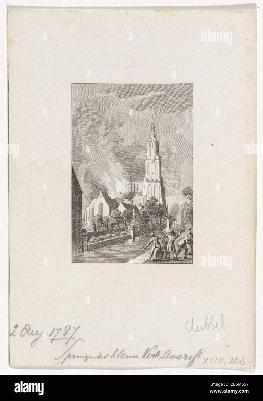 Explosie in de kerk van Amersfoort, 1787 Explosion in the church of Amersfoort, 1787 Object Type : print history picture Item number: RP-P-OB-64.380Catalogusreferentie: FMH 4869-bFMH 14Collectie Rijksmuseum 1 (2) Note: two states in the collection of the Rijksmuseum Description : Gunpowder Explosion and fire in the Lady Chapel in Amersfoort, 2 August 1787. the church was destroyed, only the tower, Our Lady tower of Long John, remains overeind. Manufacturer : printmaker: Reinier Vinkeles (I) printmaker Cornelis Bogert in drawing: Jacobus Buys Place manufacture: Amsterdam Date: 1783 - 1795 Physi Stock Photo