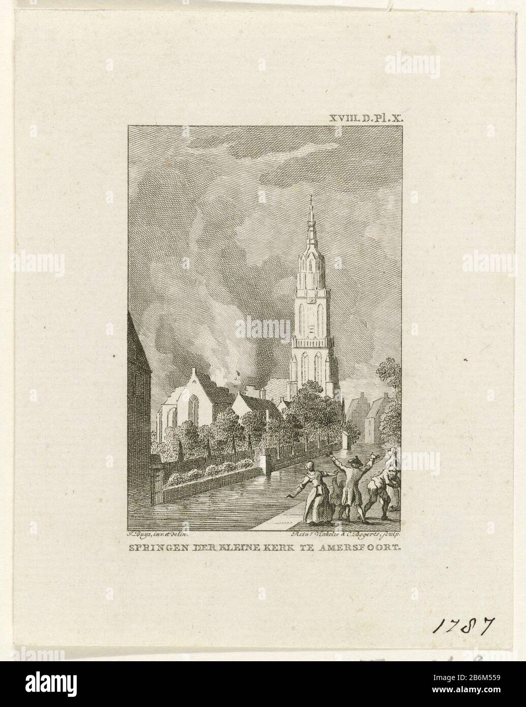 Explosie in de kerk van Amersfoort, 1787 Springen der kleine kerk te Amersfoort (titel op object) Gunpowder Explosion and fire in the Lady Chapel in Amersfoort, 2 August 1787. the church was destroyed, only the tower, Our Lady tower of Long John, remains upright. Signature top: XVIII.D.Pl.X. Manufacturer : print maker: Reinier Vinkeles (I) (shown on object) print maker: Cornelis Bogerts (indicated on object) to drawing of: Jacobus Buys (indicated on object) publisher: John manufacture AllartPlaats : Amsterdam Date: 1792 Physical characteristics: etching and engra material: paper Technique: etc Stock Photo