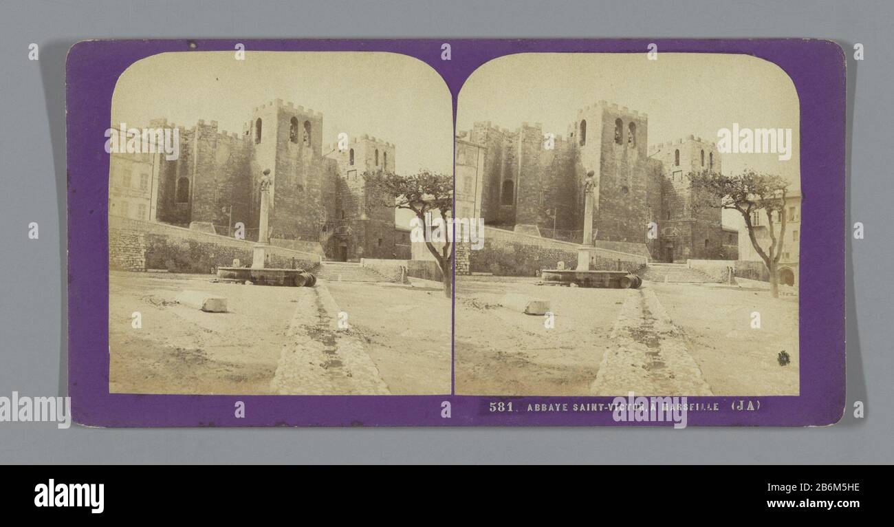 Exterieur van de Abdij Saint-Victor te Marseille Abbaye Saint-Victor, a Marseille (titel op object) Dutch: Identification Title (s) Exterior of the Abbey of St. Victor to MarseilleAbbaye Saint-Victor, a Marseille (title object) Property Type: Stereo picture Item number: RP-F F06406 Inscriptions / Brands: number, recto, printed: "581." Manufacture Creator: photographer: Jean Andrieu (listed property) Place manufacture: Marseille Date: 1862 - 1876 Material: cardboard paper Technique: albumen print dimensions: secondary medium: h 85mm × W 170 mm Subject: façade (or house or building) abbey, monas Stock Photo