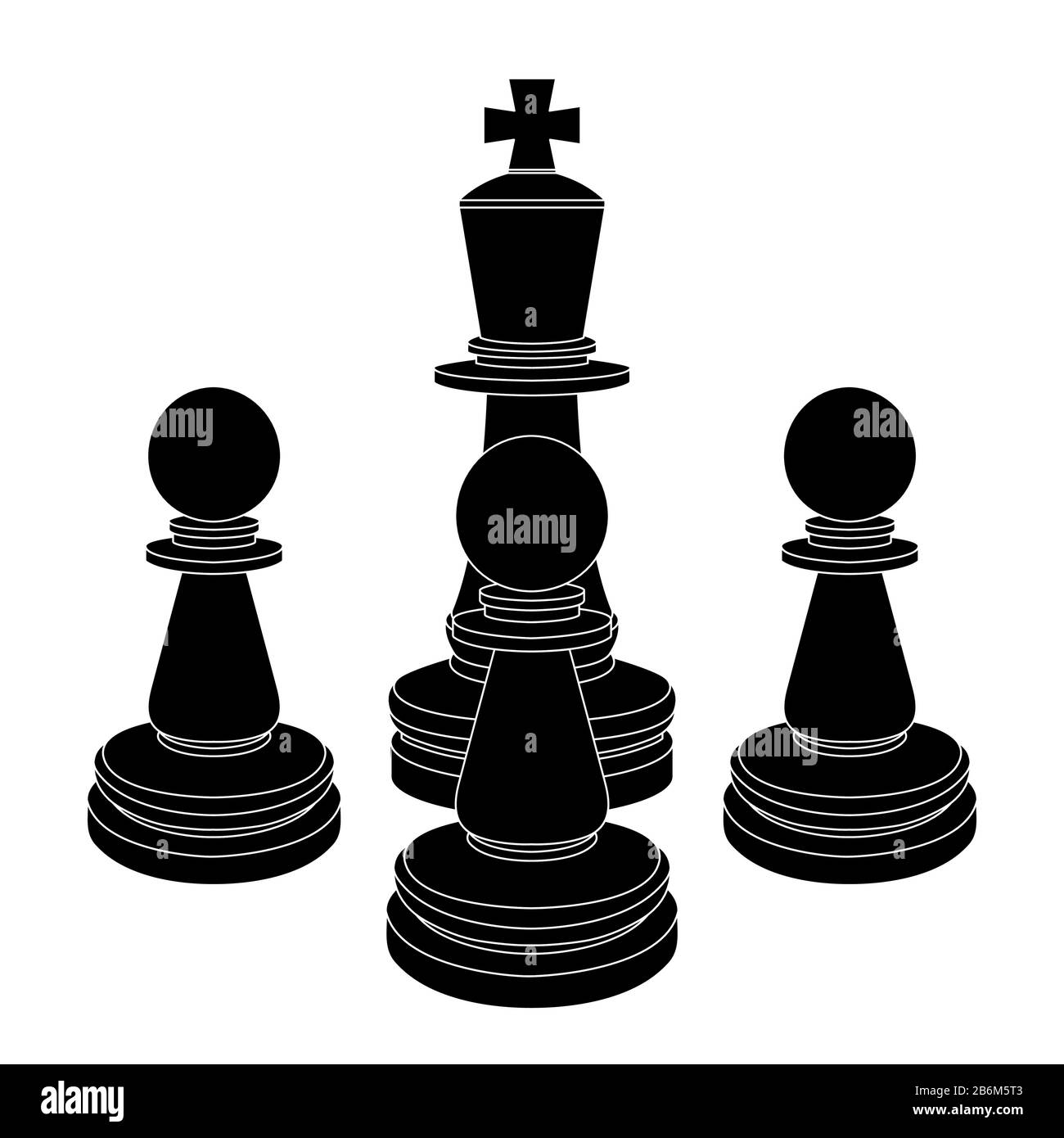 Chess pieces. King and pawns. Black drawings Stock Vector