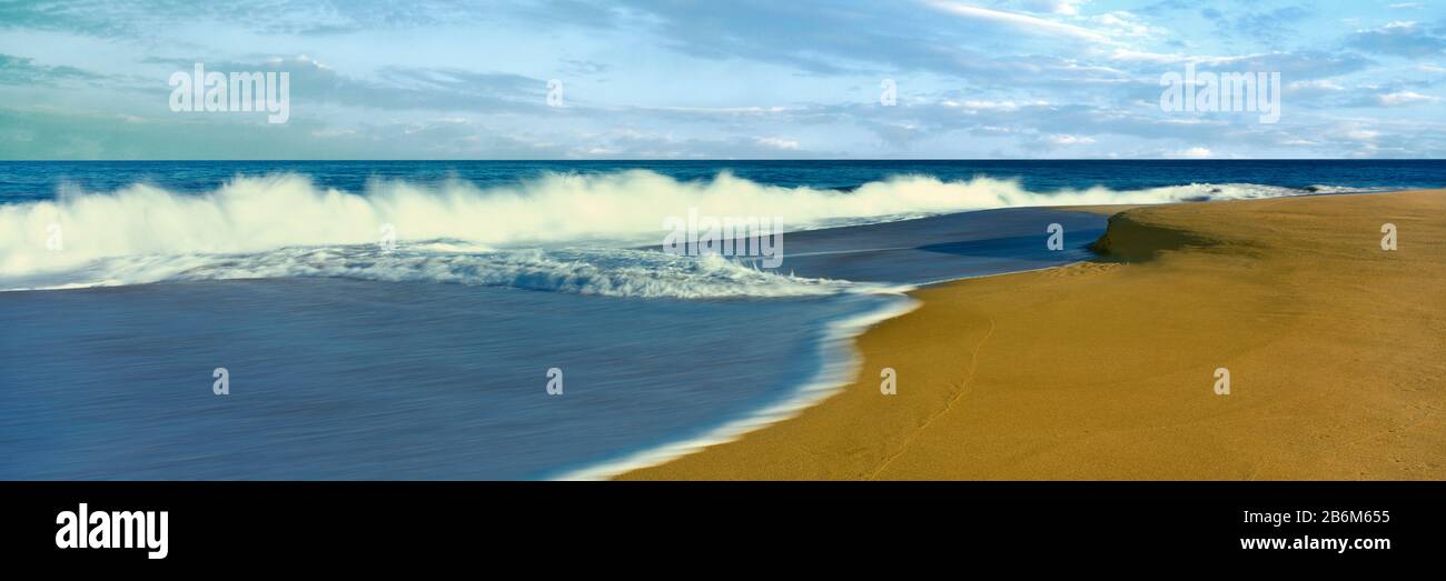 Waves on beach, Playa La Cachora, Todos Santos, Baja California Sur, Mexico Stock Photo