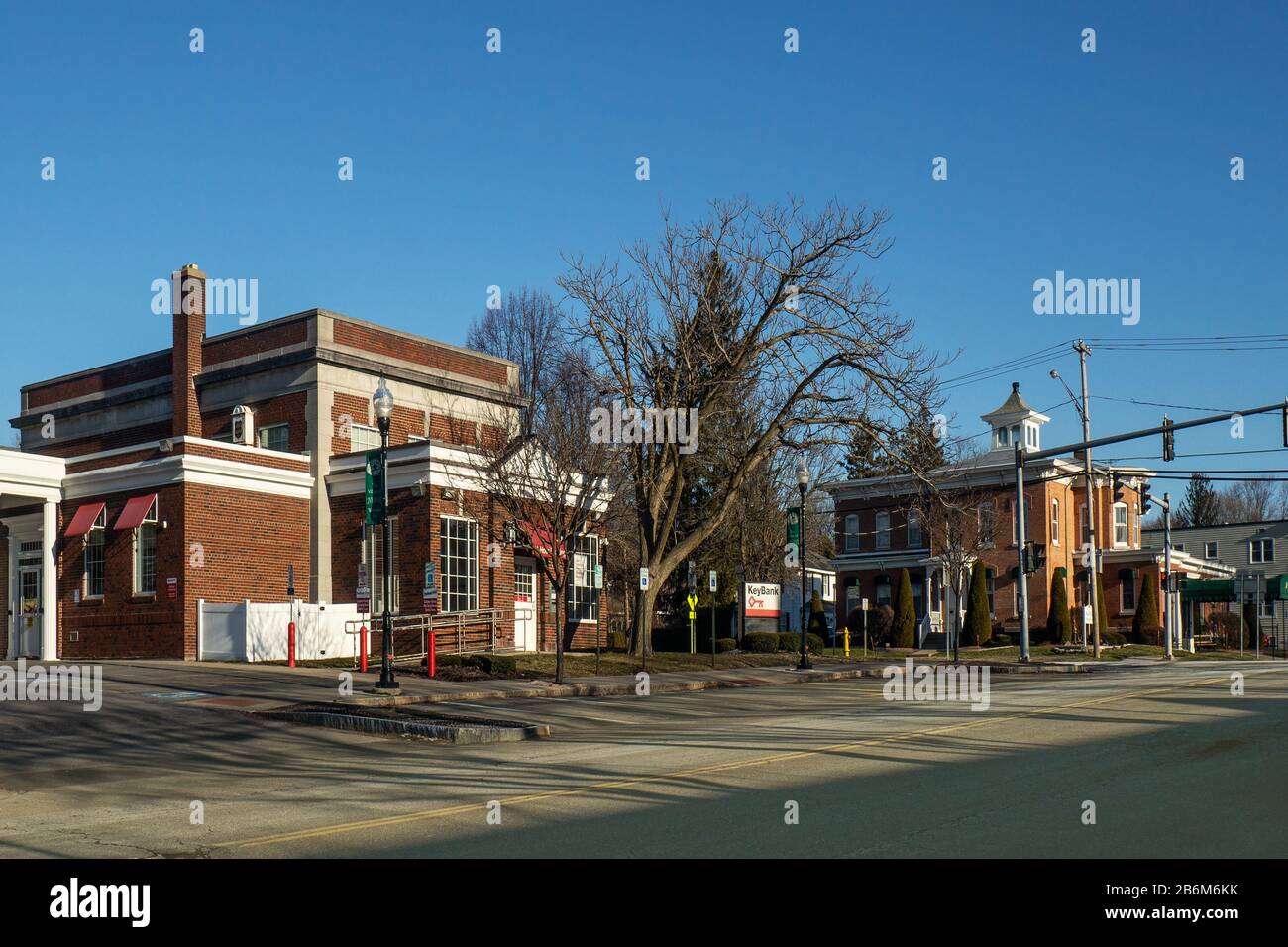 The small village of Liverpool, New York on a quiet weekend morning in