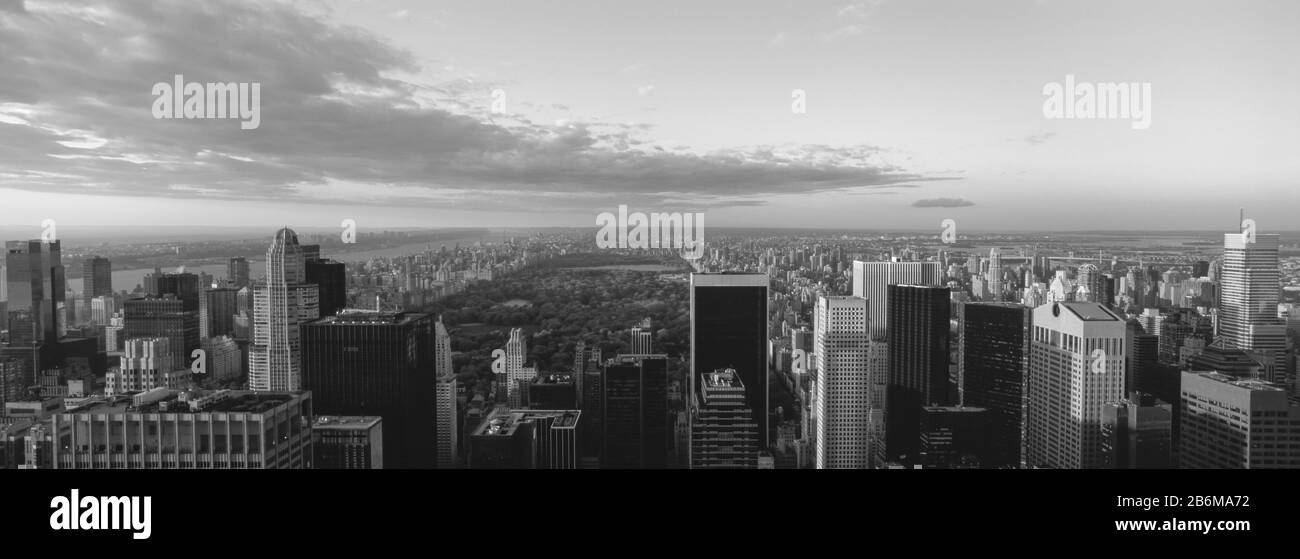Cityscape at sunset, Central Park, East Side of Manhattan, New York City, New York State, USA Stock Photo