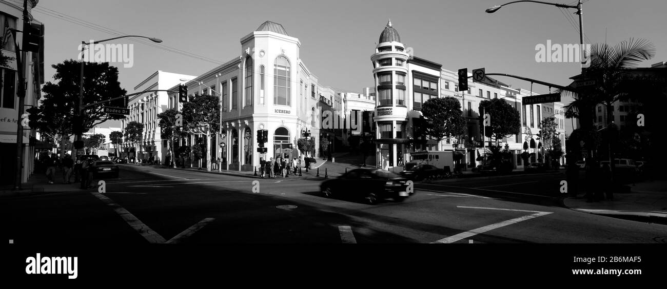 Car moving on the street, Rodeo Drive, Beverly Hills, California, USA Stock Photo
