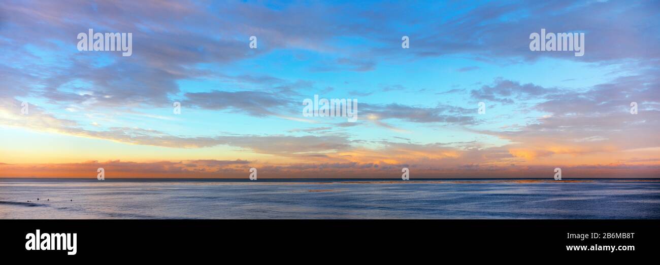 Scenic view of ocean at sunset, La Jolla, San Diego, San Diego County, California, USA Stock Photo