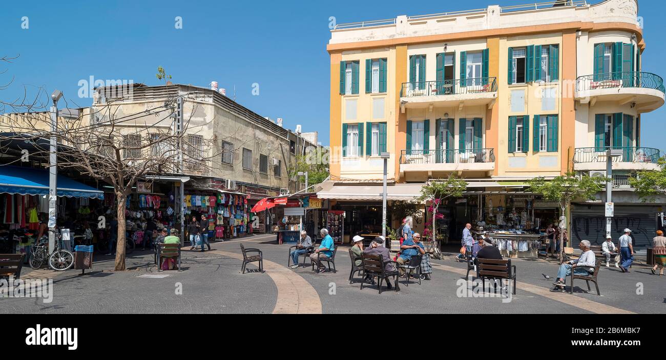 People on the street, Nahalat Binyamin Street, White City, Tel Aviv, Israel Stock Photo