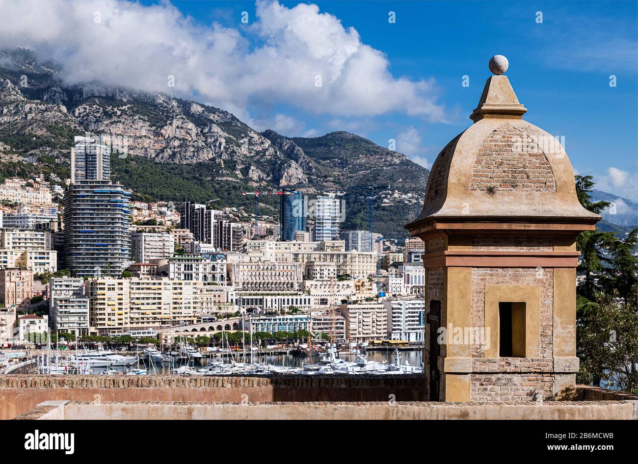 Rampart of the royal palace overlooking Port Hercule. Stock Photo