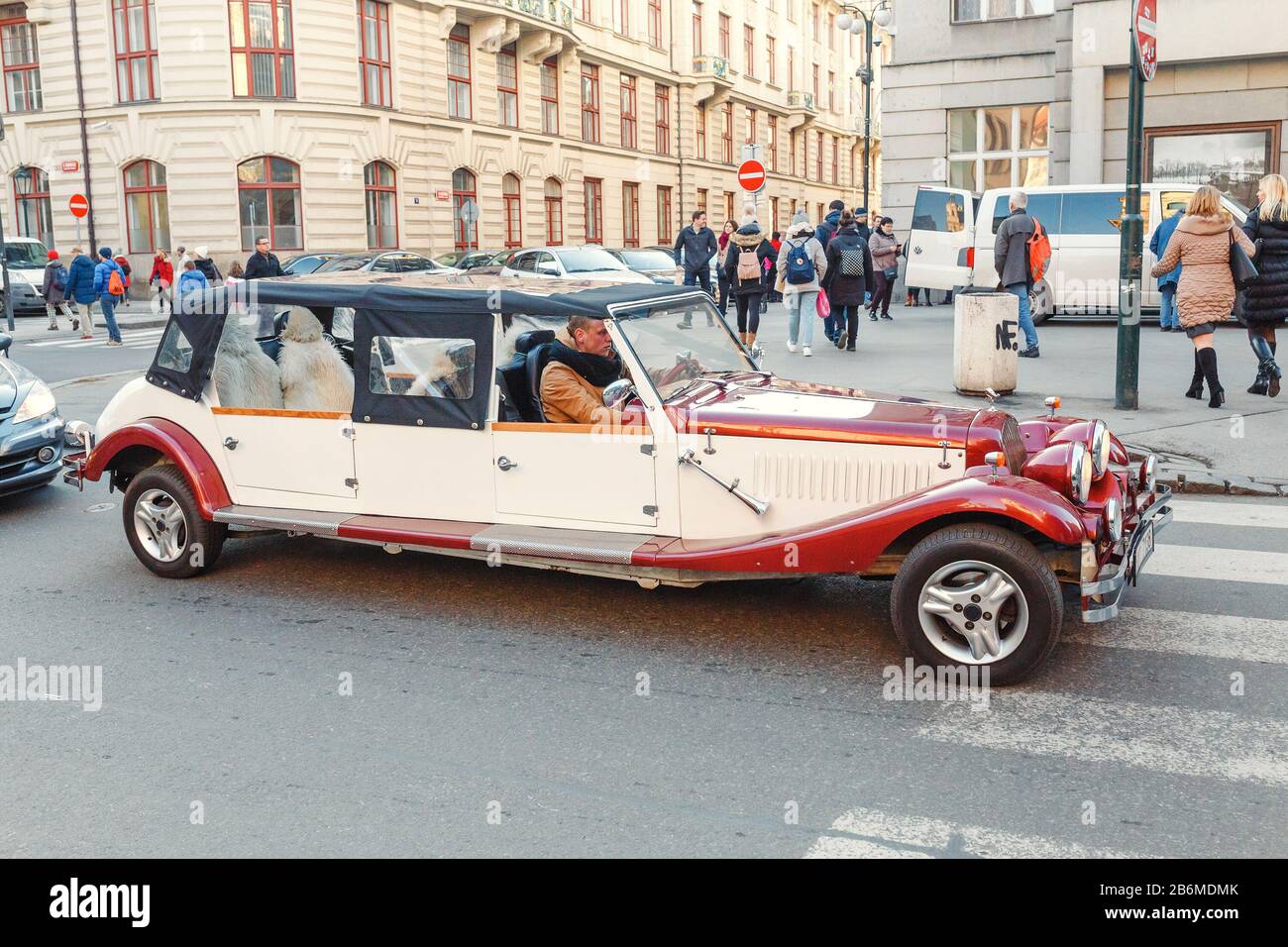 07 DECEMBER 2017, PRAGUE, CZECH REPUBLIC: Retro tourist car on the