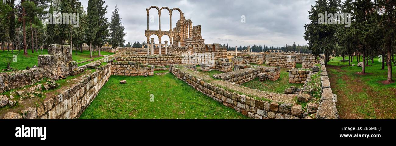 Ruins of a palace, Grand Palace, Umayyad City of Anjar, Lebanon Stock Photo