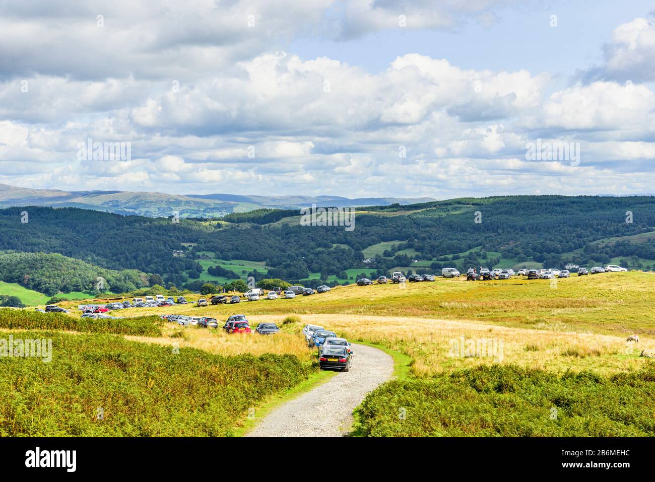 Heavy car parking on fellside in the Coniston fells in the English Lake District Stock Photo