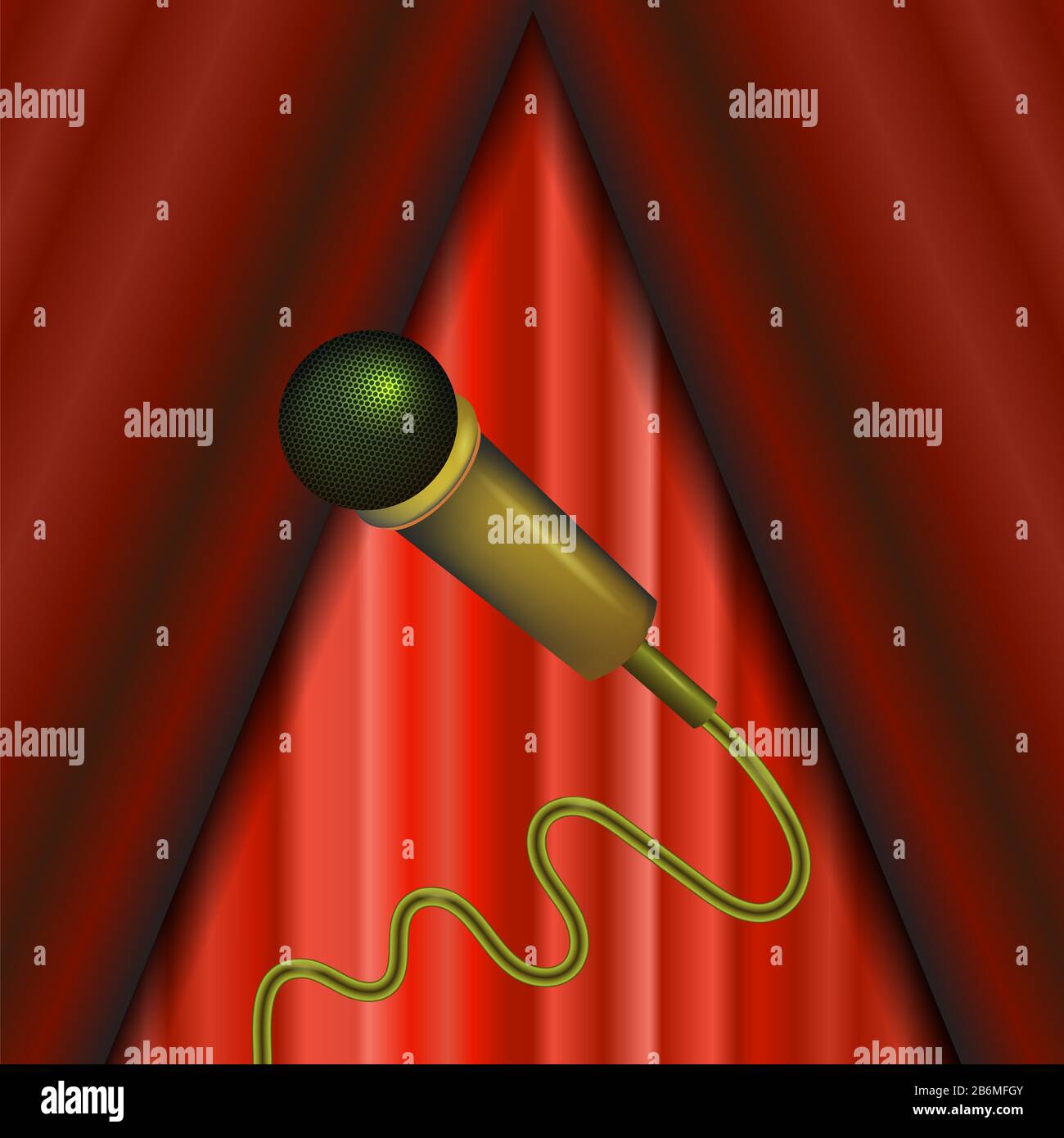 Retro Gold Microphone Icon Isolated on Red Curtain Background Stock ...