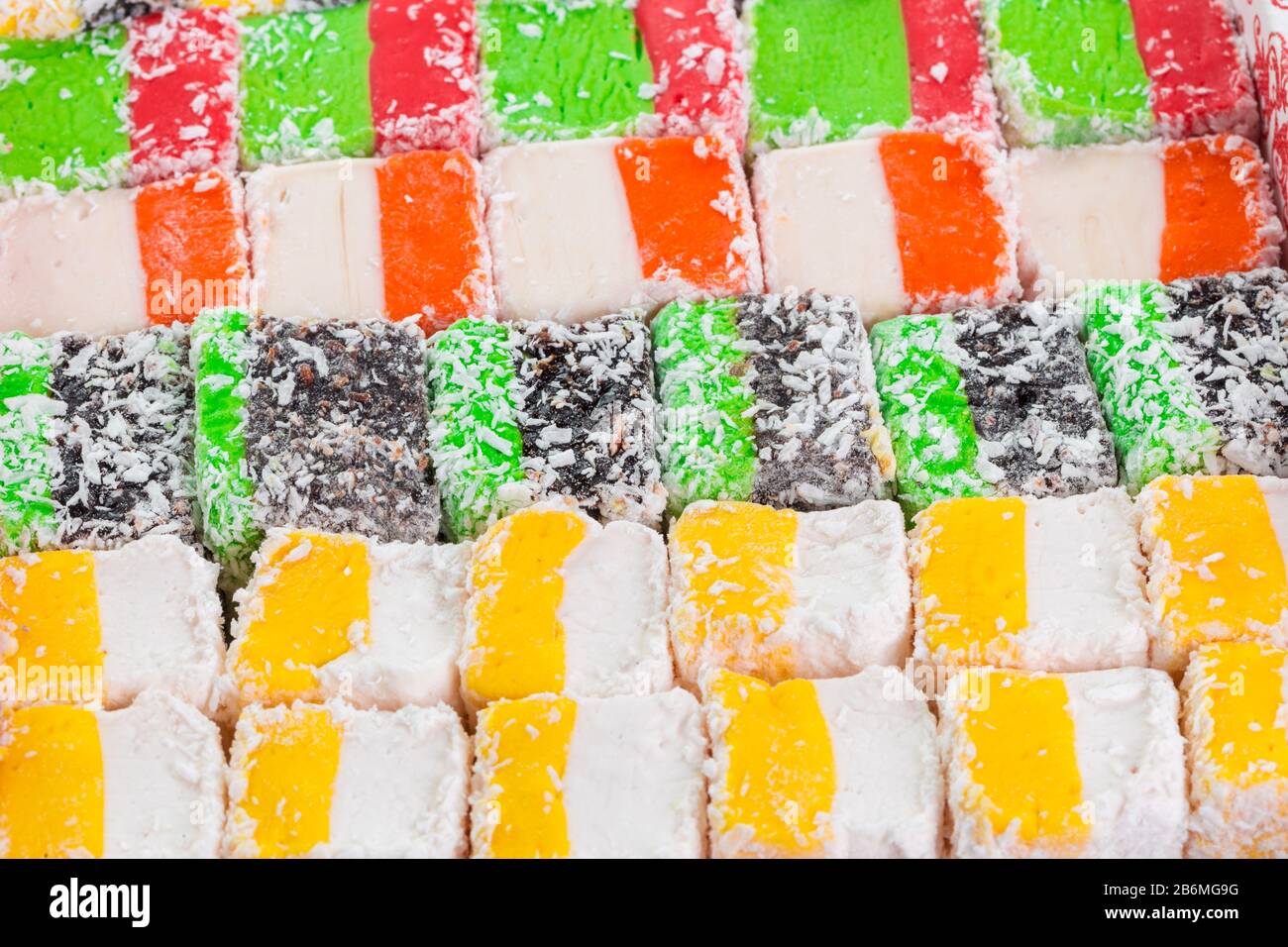 Assorted traditional turkish delight close up. creative photo Stock