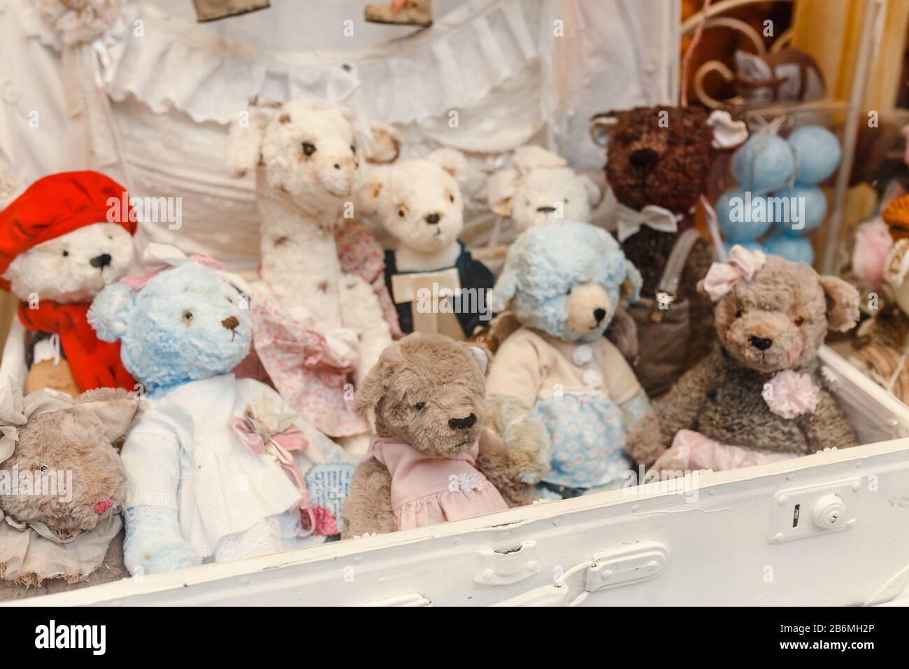 plush bears and other toys on display for sale Stock Photo