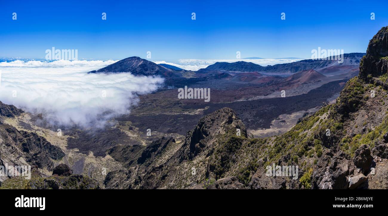 View of rocky mountains and cloud, Haleakala National Park, Maui, Hawaii, USA Stock Photo