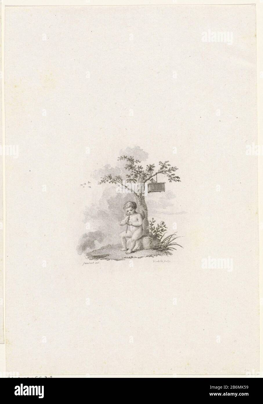 Fluitspelende putto onder een boom Flute playing putto under a tree object type: picture Item number: RP-P-OB-65.913 Inscriptions / Brands: collector's mark, verso, stamped: Lugt 2228 Manufacturer : printmaker: Reinier Vinkeles (I) (listed building) for drawing of: Immerzeel (indicated on object) Place manufacture: Amsterdam Date: 1751 - 1816 Physical characteristics: etching and engra material: paper Technique: etching / engra (printing process) Measurements: sheet: h 240 mm × W 166 mm Subject: cupids: 'amores',' amoretti '' putti'flute, aulos, tibiaempty birdcage tree Stock Photo