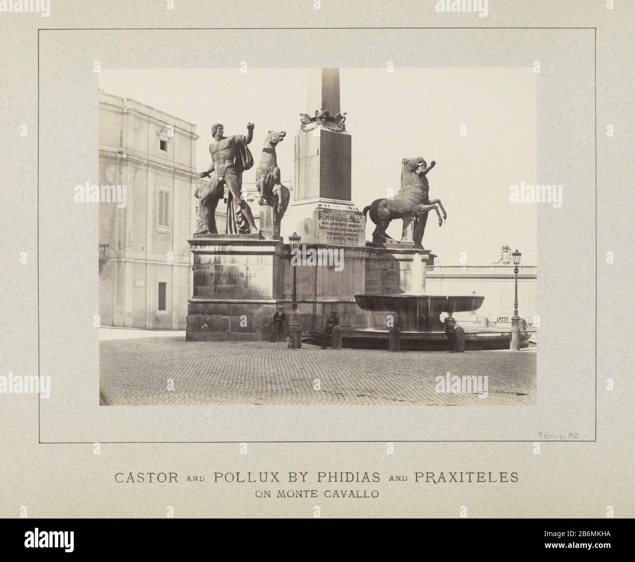 Fontana dei Dioscuri op het Piazza del Quirinale in Rome Castor and Pollux by Phidias and Praxiteles on Monte Cavallo (titel op object) Part of album with recordings examined where: conditions and works of art in Rome. Manufacturer : photographer: anonymous location manufacture: Rome Dating: ca. 1860 - ca. 1900 Physical characteristics: albumin printing material: photo paper Technique: albumin pressure dimensions: picture: h 183 mm × W 237 mm Subject: ornamental fountain (+ city (- scape) with figures, staffage) piece of sculpture, reproduction of a piece of sculpture that fontana di Monte Cav Stock Photo