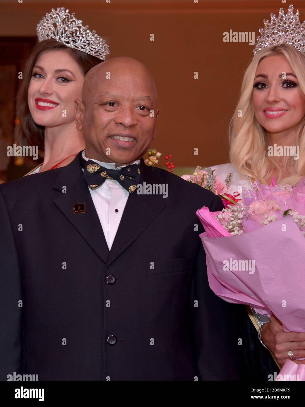 mMODEL WEARING SOLID PURPLE DRESS Stock Photo