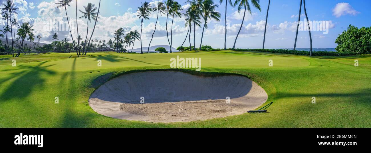 View of golf field, Kahala, Oahu, Hawaii, USA Stock Photo