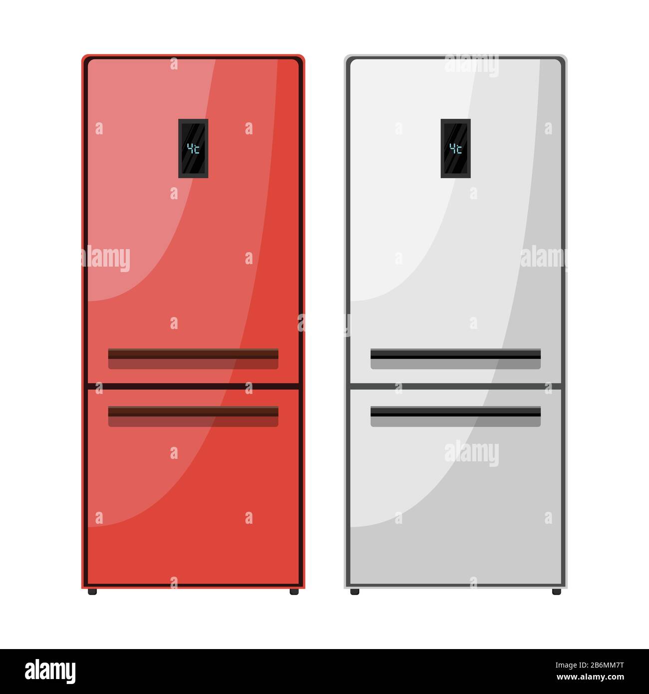 Red and grey kitchen fridges with digital display . Vector illustration Stock Vector