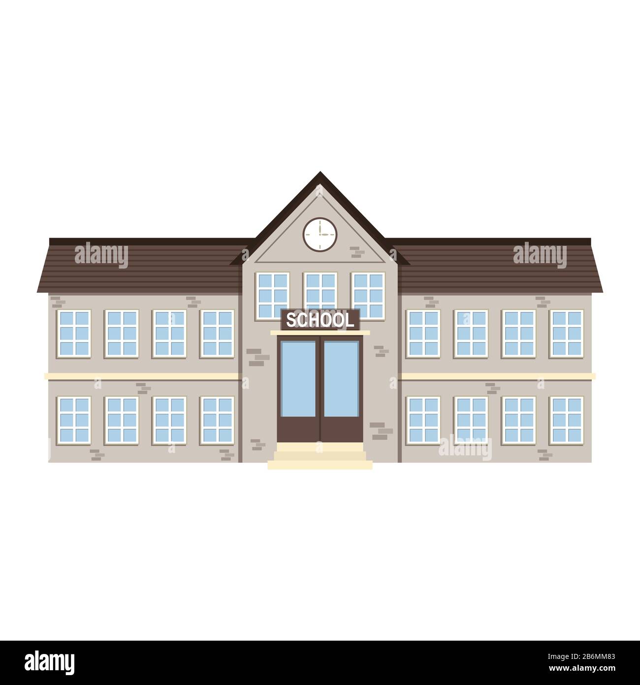 Cartoon brick school building . Vector illustration Stock Vector