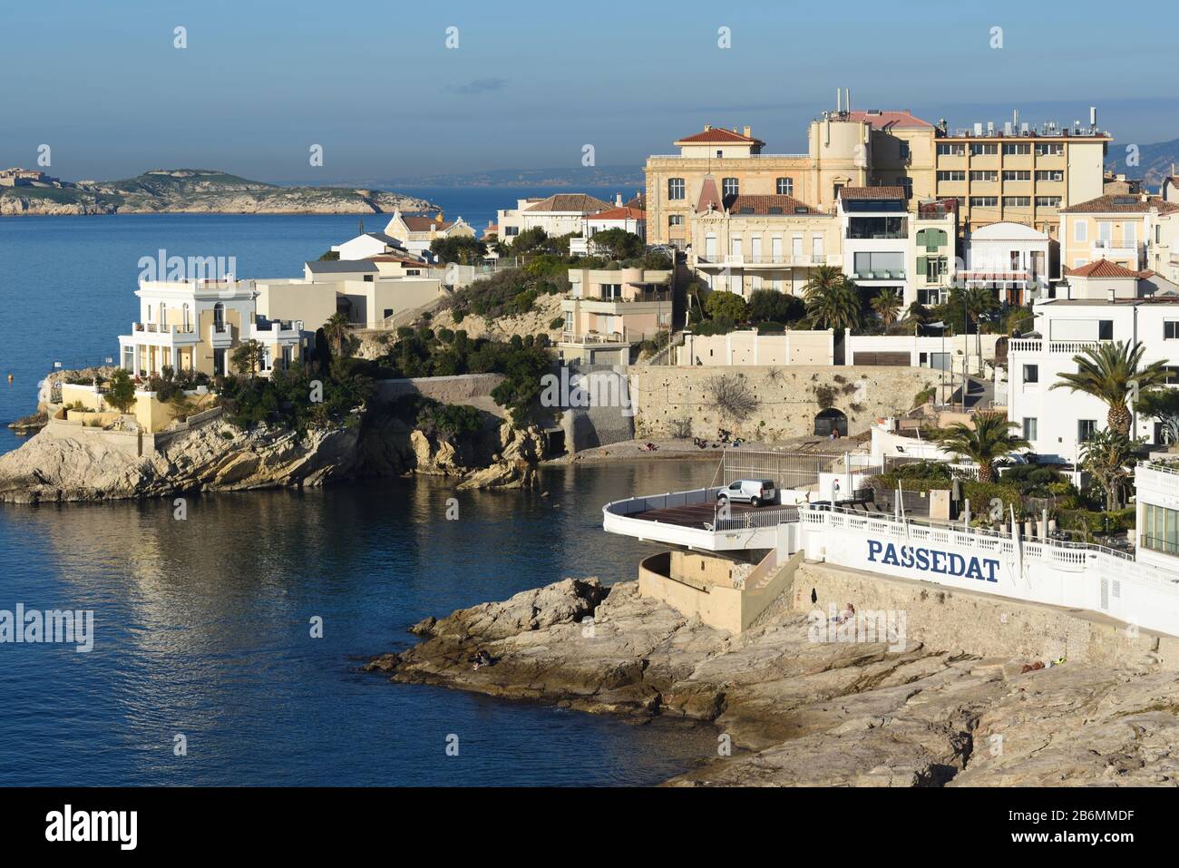 Anse de Maldormé & Beach at Malmousque on the Waterfront & Corniche Kennedy Marseille Provence France Stock Photo