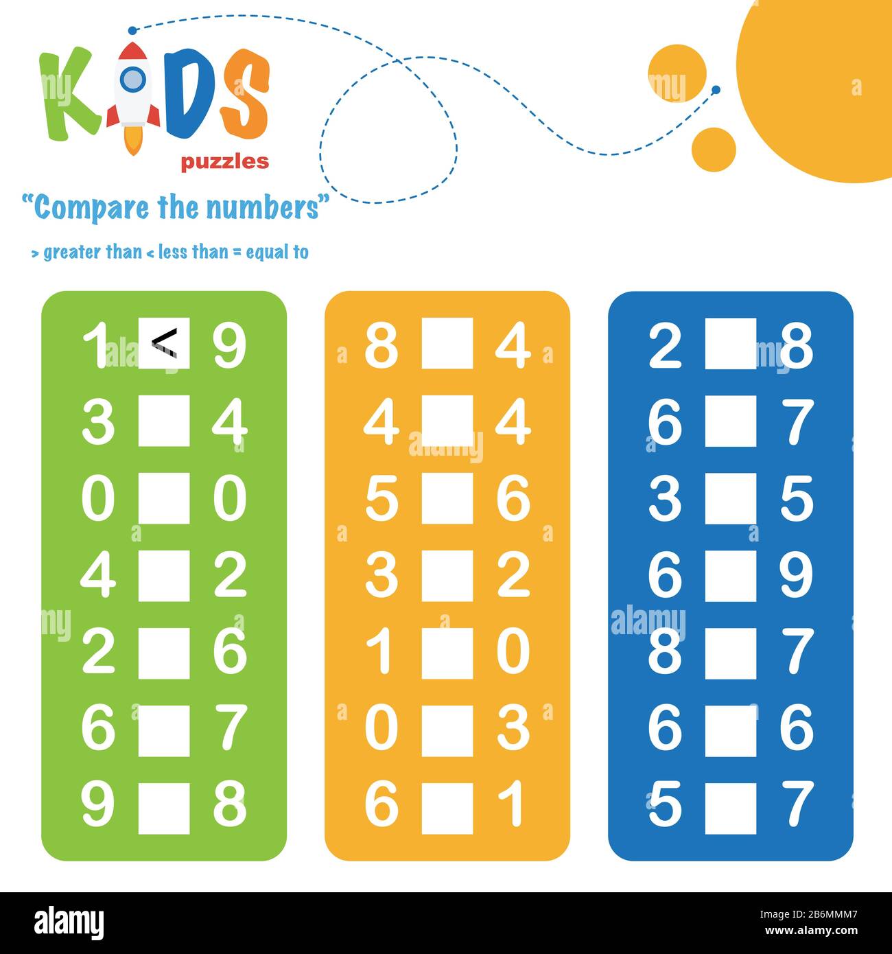 compare the numbers worksheet practice easy colorful worksheet for children in preschool elementary and middle school stock vector image art alamy