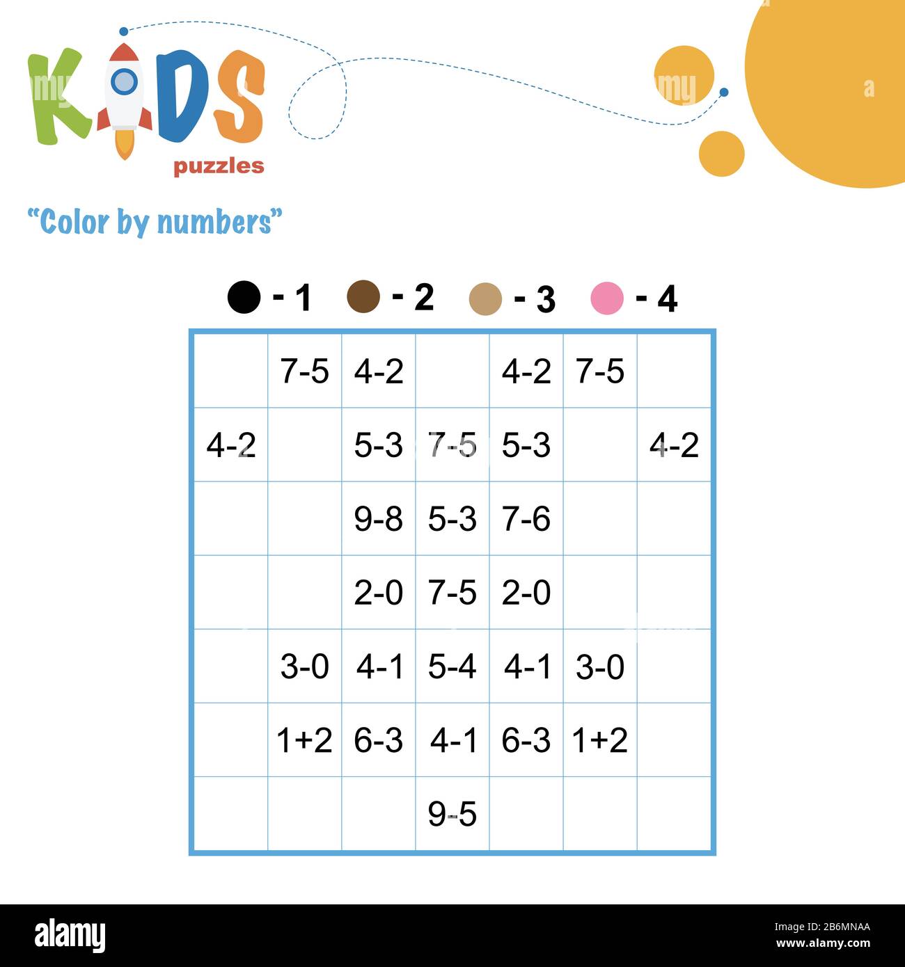 Color by numbers. Mathematical pixel puzzle. Easy colorful worksheet ...