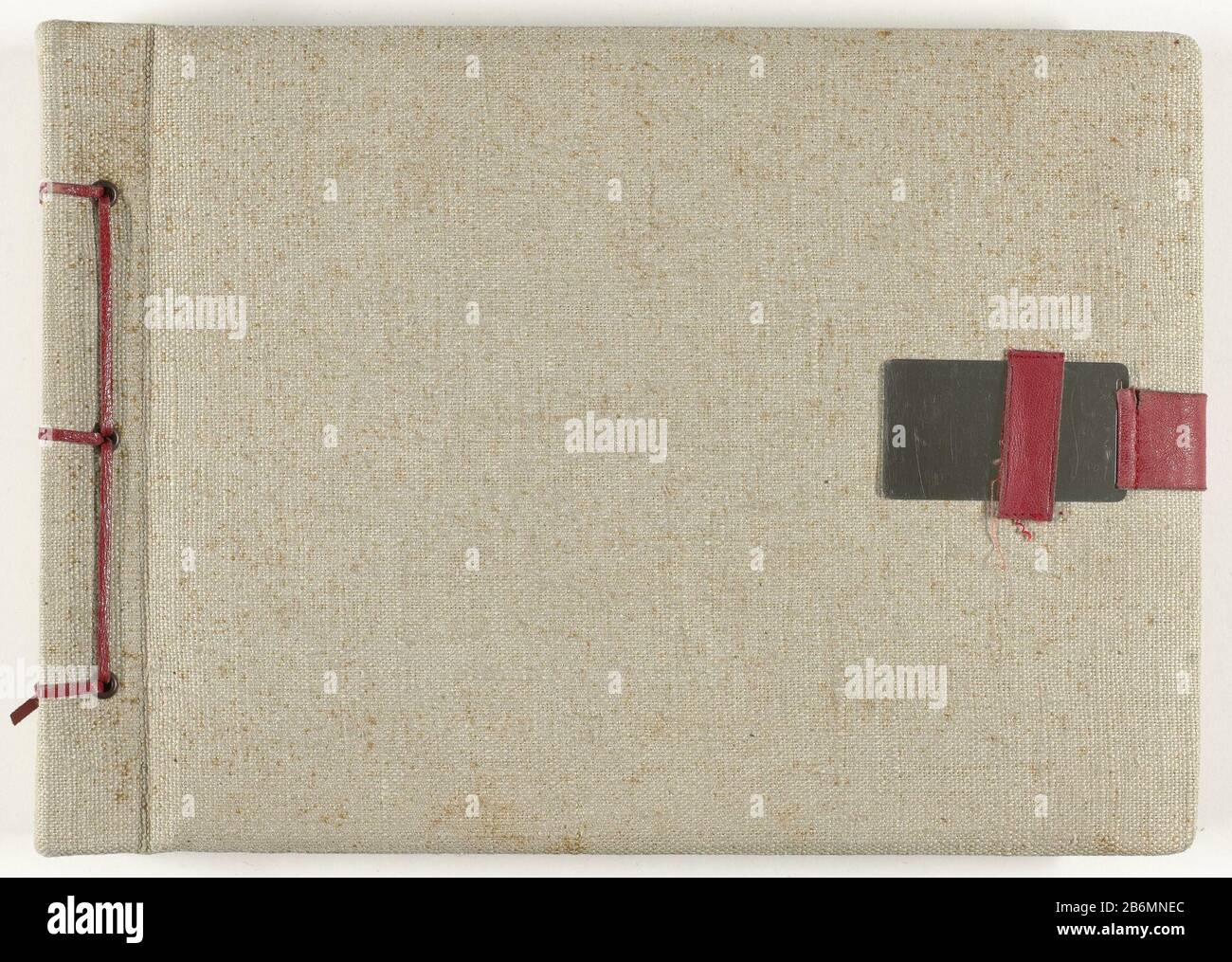Fotoalbum Wehrmacht Photo Album With A Beige Linen Cover And A Red Leather String Bindings Closure To The Front Of Metal The Pull Tab Is Broken The Volume Contains 24 Sheets Of Dark
