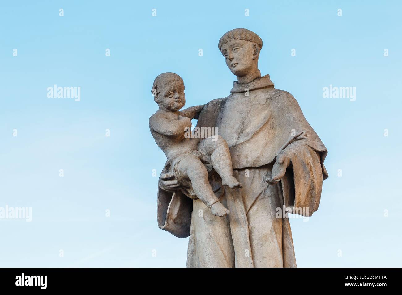 DECEMBER 2017, CESKY KRUMLOV, CZECH REPUBLIC: The statue of Saint Anthony of Padua with Baby Jesus in his arms in Cesky Krumlov castle Stock Photo