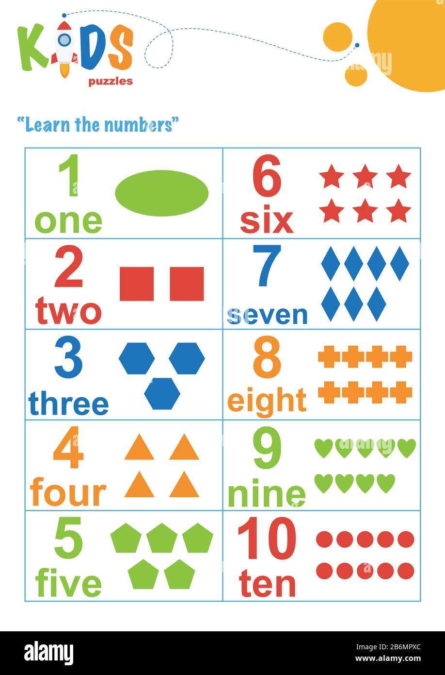 Learning numbers worksheet. Math worksheet. Easy colorful worksheet for