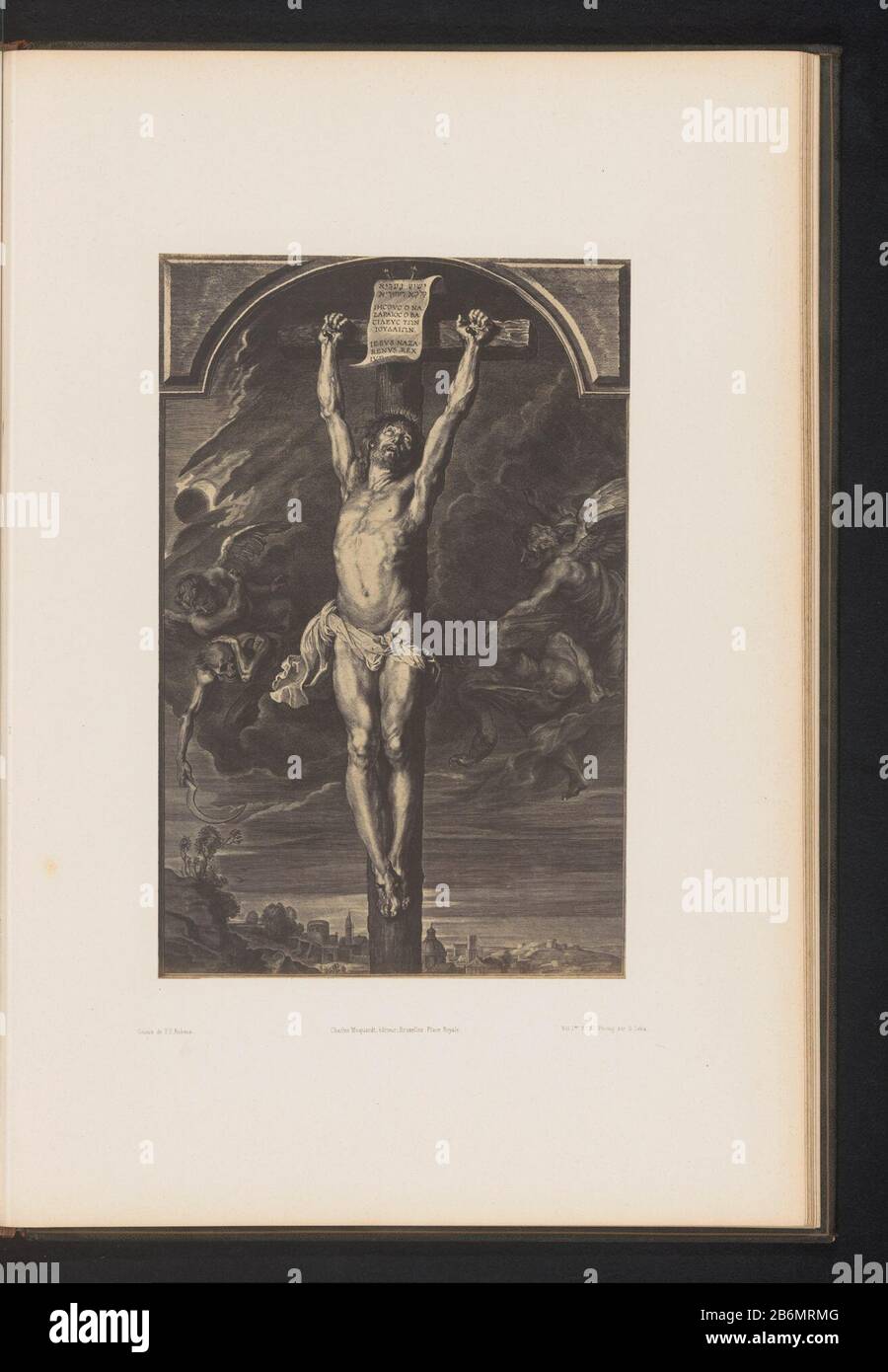 Fotoreproductie van een gravure van De kruisiging door Paulus Pontius, naar  het schilderij door Peter Paul