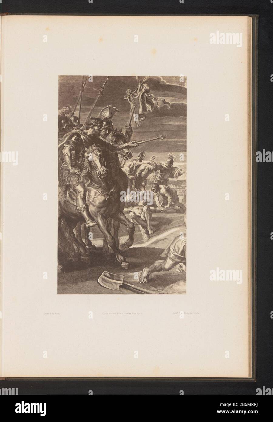 Fotoreproductie van een gravure van De kruisoprichting door Hans Witdoeck,  naar het schilderij door Peter Paul