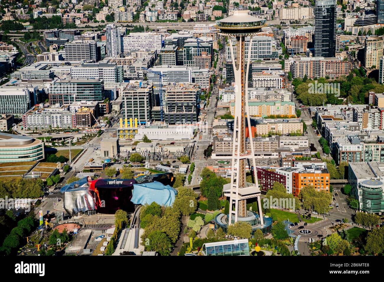 Aerial view of Seattle with Space Needle, Washington State, USA Stock Photo